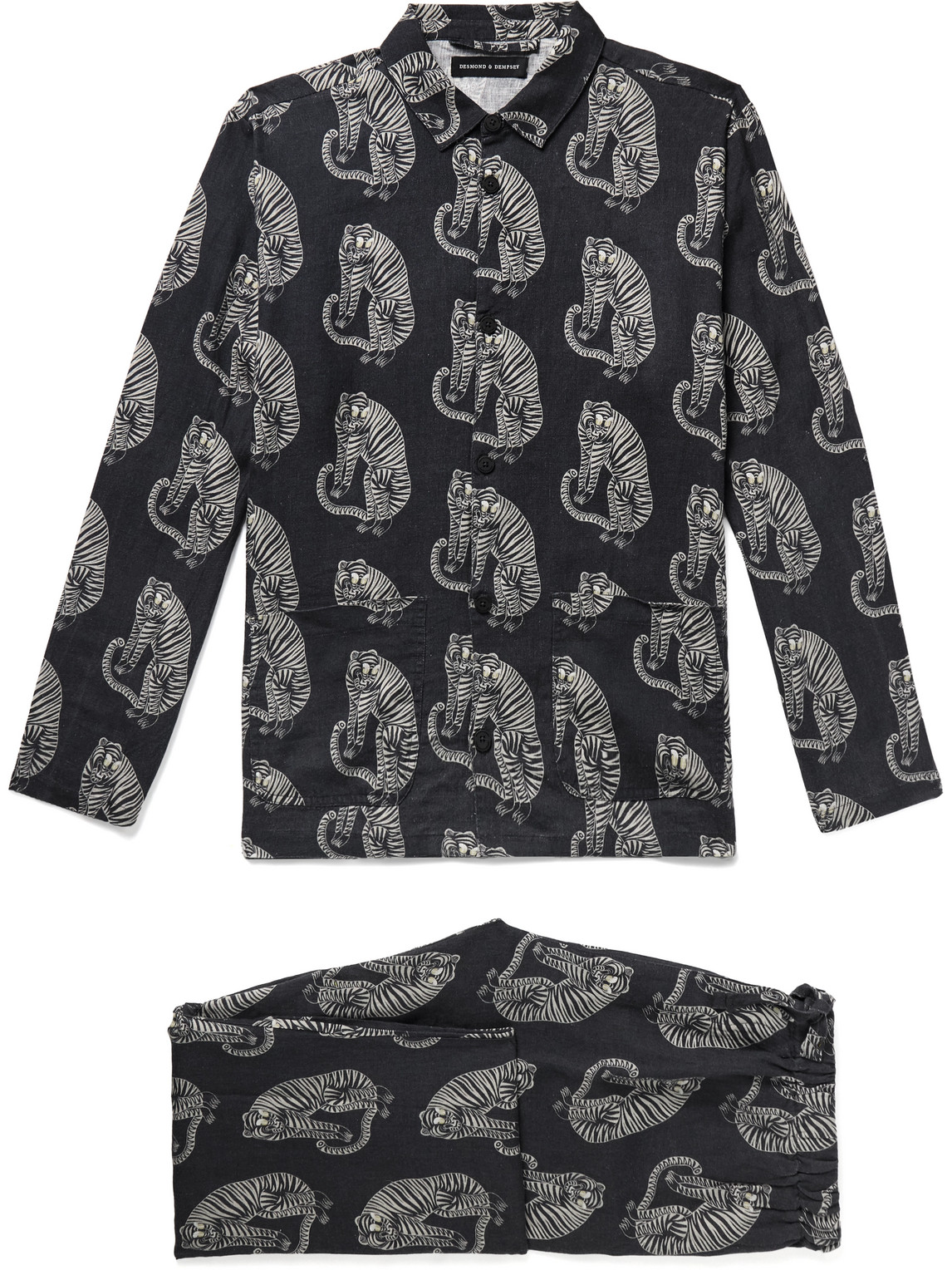 Desmond & Dempsey - Printed Linen Pyjama Set - Men - Black - S von Desmond & Dempsey