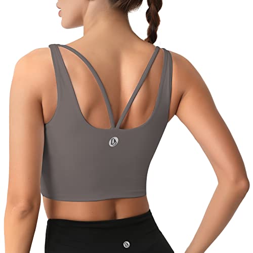 Desol Riemchen Damen Sport BH mit Polstern für Damen, Lang Geschnittenes Tank-Top Mittlerer Stark Halt Ohne Bügel Yoga Bra für Workout Fitness von Desol