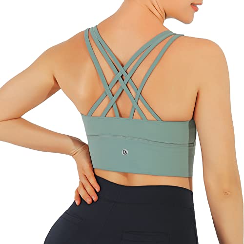 Desol Riemchen Damen Sport BH mit Polstern für Damen, Lang Geschnittenes Tank-Top Mittlerer Stark Halt Ohne Bügel Yoga Bra für Workout Fitness von Desol