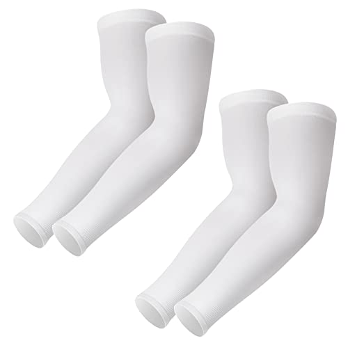 Desoto Ärmlinge 2 Paar, Kühlung UPF 50+, Anti UV Arm Ärmel, Kompressions Armstulpen, Sonnenschutz, Bandage Rutschfest Arm Sleeves Running Radsport Volleyball Basketball für Damen Herren (weiß*2paar) von Desoto