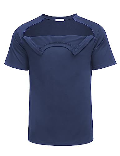 Deyeek Unisex Chemo Port Shirts Post Schulter Chirurgie Erholung Shirts Tear Away Side Reißverschlüsse Off Voll Offene Chemo Kleidung, Marineblau, L von Deyeek