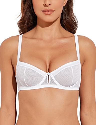 Deyllo Damen BH mit Bügel Transparente Mesh-Spitze Ungefütterter Bügel-BH Durchsichtiger Demi BH (Weiß,70B) von Deyllo