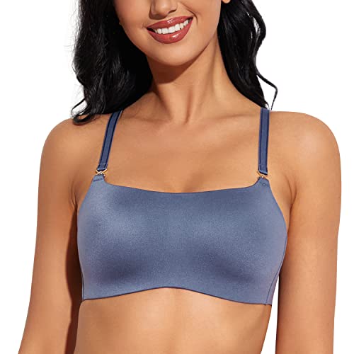 Deyllo Damen BH ohne Bügel, Nahtloser Cami Crop Top Büstier,Damen Bralette BH, Schlafen BH, Wohlfühl Soft Sport BH für Frauen, Mädchen（Staubig Blau,XL von Deyllo