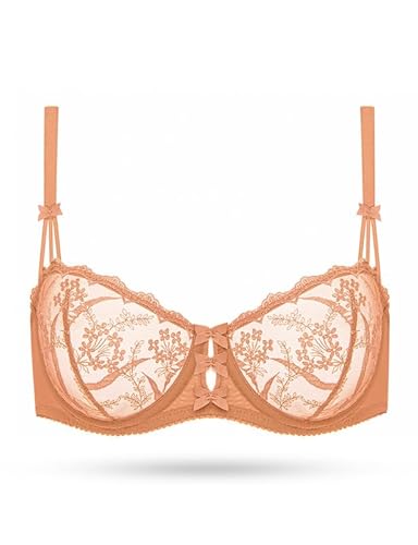 Deyllo Damen Demi BH mit Bügel, Schönem Spitze Ungefüttert BH,Sheer Sehen Durch BHS,Nicht Gepolstert BH（Orangerosa,80E von Deyllo