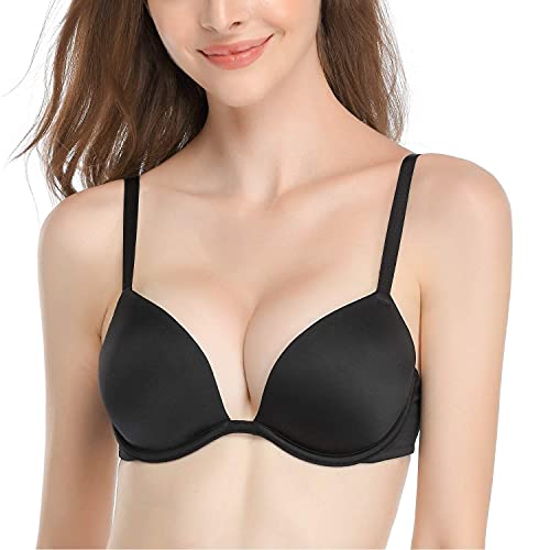 Deyllo Damen Push Up BH, Bügel BH, Super GepolsterterBH, T-Shirt BH, Plunge BH, Multi-Strap BH, Softschalen BH(Schwarz,80C) von Deyllo