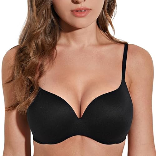 Deyllo Damen Push Up BH mit Bügel Nahtlos Gepolstert BH Lift Up 9 Cups Hinzufügen Komfortabler T-Shirt BH für eine perfekte Passform und natürlichen Lift Schwarz 75C/34C von Deyllo