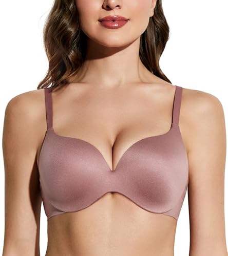 Deyllo Damen Push Up BH mit Bügel Nahtlos Gepolstert BH Lift Up 58 Cups Hinzufügen Komfortabler T-Shirt BH für eine perfekte Passform und natürlichen Lift Weinleserose 80B/36B von Deyllo