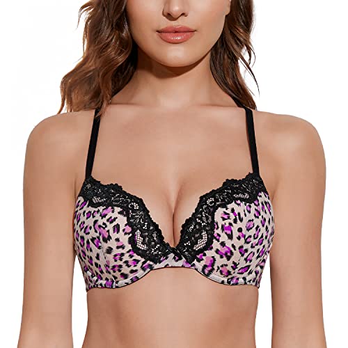 Deyllo Damen Push Up BH mit Blumen Spitze Schalen Bügel BH Gepolstert Elegant(Schwarz97,70E) von Deyllo