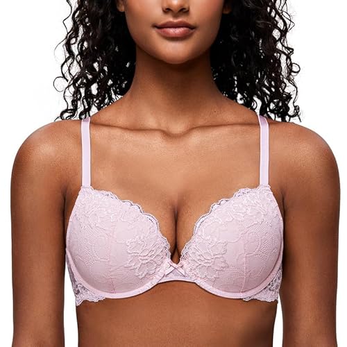 Deyllo Damen Push Up BH mit Blumen Spitze Schalen Bügel BH Gepolstert Elegant Hellrosa 85A/38A von Deyllo