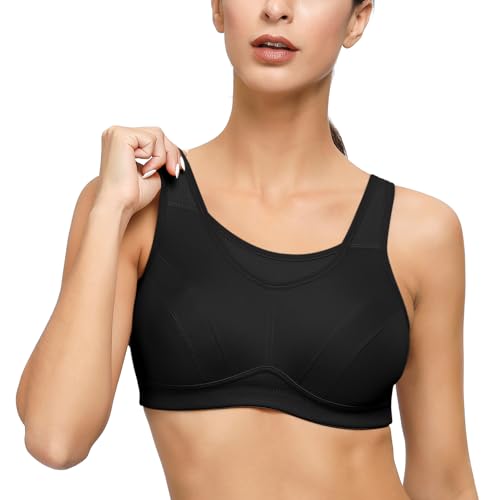 Deyllo Damen Sport BH Starker Halt Große Größen Sport-BH für Fitness Lauf Yoga(Schwarze,34DD / 75E) von Deyllo