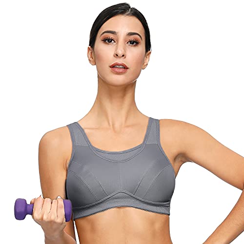 Deyllo Damen Sport BH Starker Halt Große Größen Sport-BH für Fitness Lauf Yoga (Grau, 80G) von Deyllo