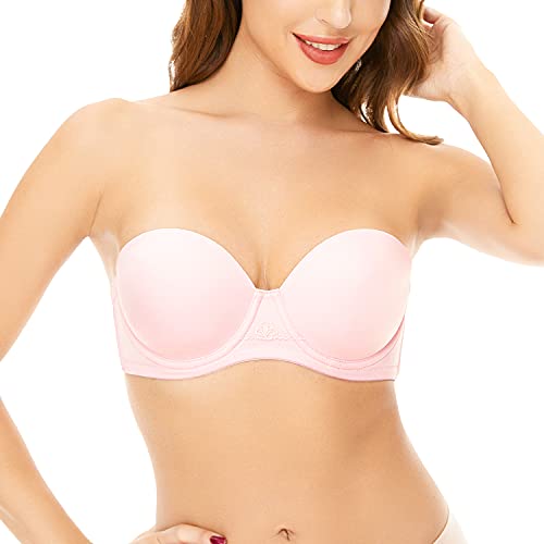 Deyllo Damen Trägerloser BH Bügel Halbschalen Große Größen BH mit Geformte Cups Multiway(Rosa,80H) von Deyllo