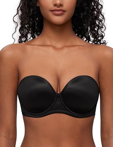 Deyllo Damen Trägerloser BH Super Push up Extrem BH Große Größen mit Bügel Geformte Comfy Multiway Strapless Bra Starker Halt Schwarz 85C/38C von Deyllo