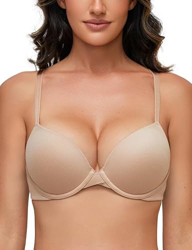 Deyllo Super Push up BH Damen mit Bügel Extrem Seamless T-Shirt BHS Comfy Gepolstert Bra Body Make up für Kleine Brüste Milchtee 70F von Deyllo