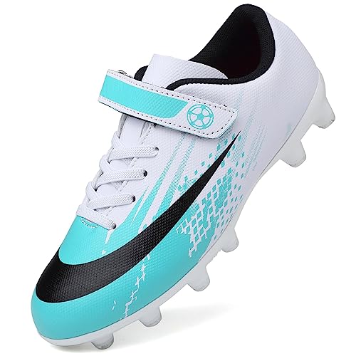 Dhinash Fußballschuhe Jungen Stollen Fussballschuhe Kinder Kunstrasen Fussball Schuhe Spikes Trainingsschuhe Turnschuhe Mädchen Outdoor Turf Football Schuhe Unisex Weiß Grün Gr.33 von Dhinash