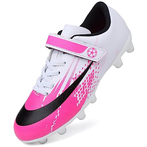 Dhinash Fußballschuhe Jungen Stollen Fussballschuhe Kinder Kunstrasen Fussball Schuhe Spikes Trainingsschuhe Turnschuhe Mädchen Outdoor Turf Football Schuhe Unisex Weiß Rosa Gr.37 von Dhinash