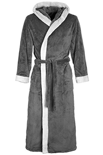 Di Ficchiano Unisex Herren Damen Bademantel mit Kapuze I Morgenmantel flauschig I Nachtwäsche aus edler Mikrofaser I Kimono Farbe: Grey/lightgrey, Gr. XXS von Di Ficchiano