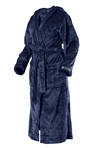 Di Ficchiano Unisex Herren Damen Bademantel mit Kapuze I Morgenmantel flauschig I Nachtwäsche aus edler Mikrofaser I Kimono Farbe: Shiny-Navy, Gr. L von Di Ficchiano