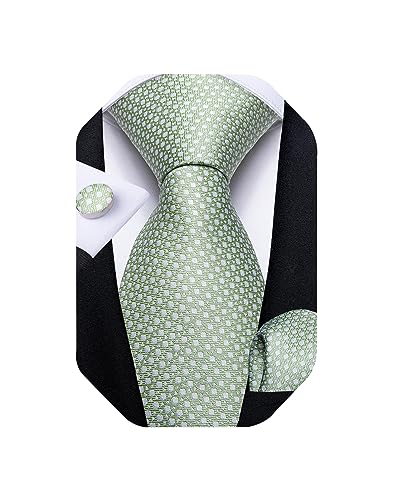 DiBanGu Extra lange Krawatte für Herren, Seide, Krawatte und Einstecktuch, Manschettenknöpfe, Set, Business (160 cm), Größe XL, Salbeigrün, Einheitsgröße von DiBanGu