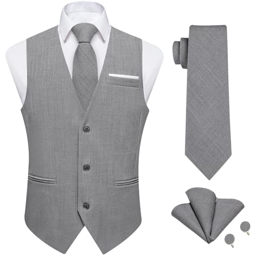 DiBanGu Herren-Anzugweste, Leinen, einfarbig, Weste für Herren, Hochzeit, Freizeit, Krawatte, Einstecktuch, Manschettenknöpfe, Größe S-3XL, 4 Stück, GRAU, Medium DiBanGu Herren-Anzugweste, Leinen, einfarbig, Weste für Herren, Hochzeit, Freizeit, Krawatte, Einstecktuch, Manschettenknöpfe, Größe S-3XL, 4 Stück, GRAU, Medium von DiBanGu