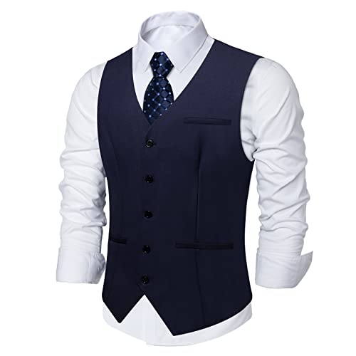 DiBanGu Herren Anzugweste Slim Fit einreihig Ärmellos V-Ausschnitt Kleid Weste für Abschlussball Hochzeit Formal, Dunkelblau, Medium von DiBanGu