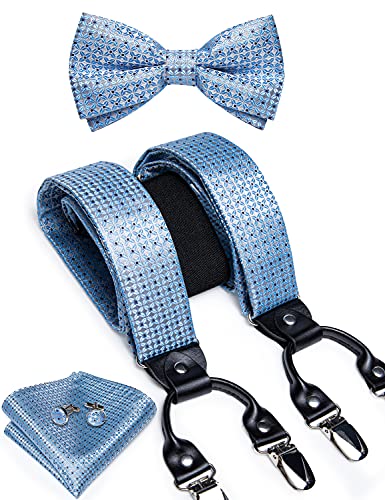 DiBanGu Paisley-Fliege und Untersetzer-Set für Herren, Smoking-Clip, Supender, Einstecktuch, Hosen-Hosenträger, 02 Hellblau, Einheitsgröße von DiBanGu