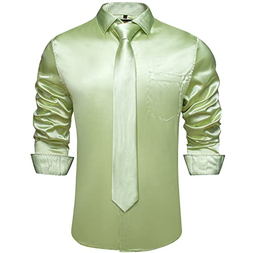 DiBanGu Satin Hemd und Krawatten Sets für Herren Innenkontrast Herren Kleid Shirts Langarm Herren Casual Button-Down Shirts, Salbeigrün, XX-Large von DiBanGu