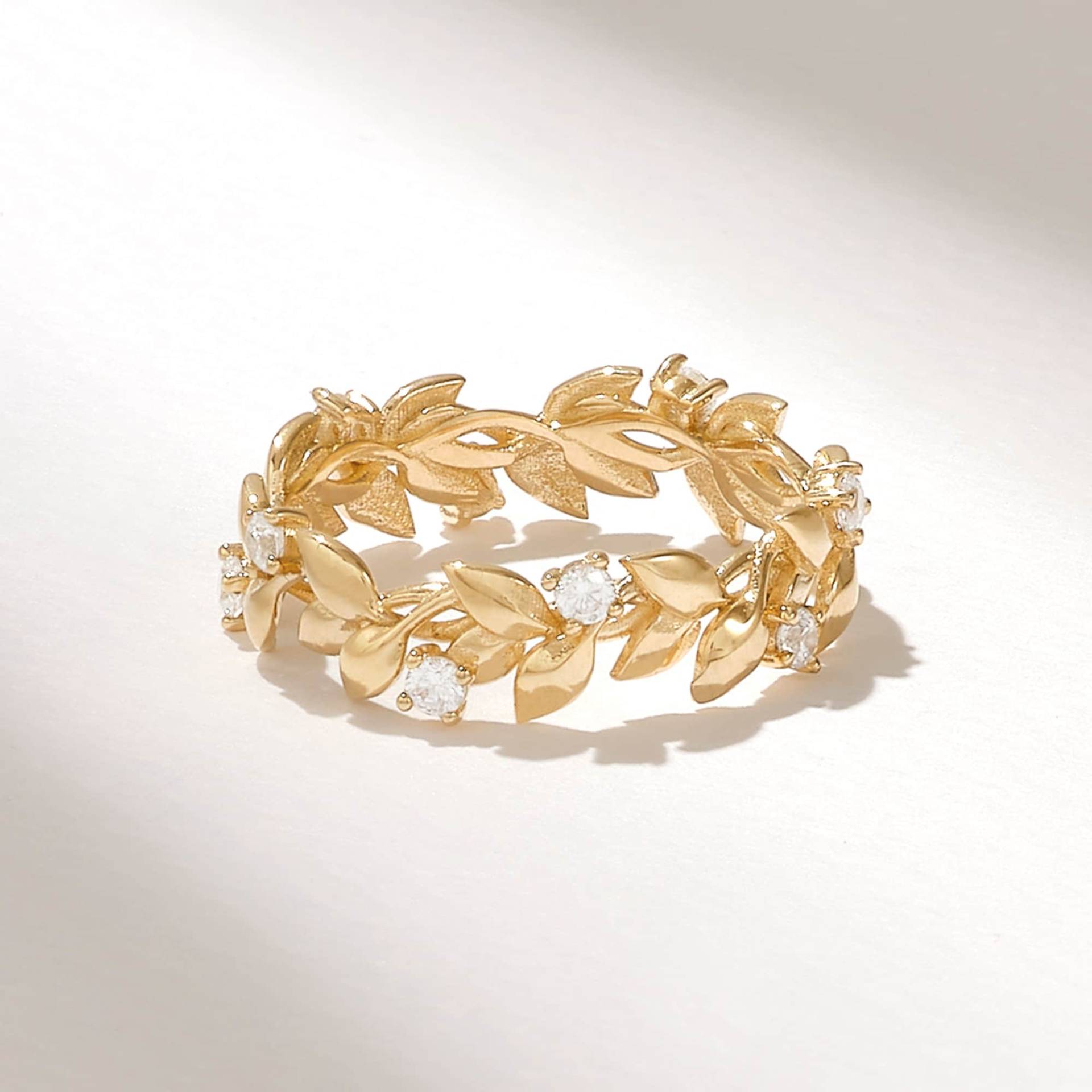 Diamant Pave Leaf Ring, 14K Vine Eternity Ringe Für Frauen, Massivgold Ehering, Zierliche Blumenring, Einzigartige Stapelring, Handgemachte Geschenke von DiaFineJewelry