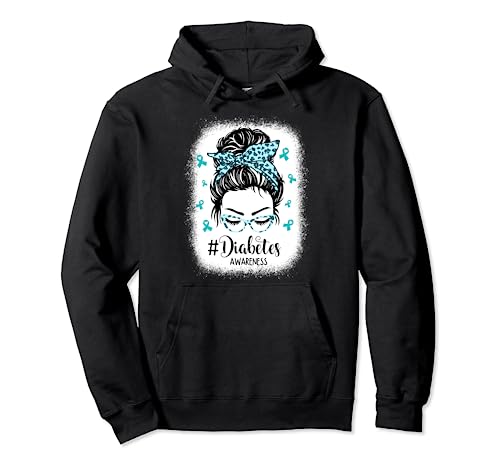 Gebleichtes Diabetes-Bewusstsein Unordentliches Dutt und Band für Frauen Pullover Hoodie von Diabetes Awareness Month Support Apparel