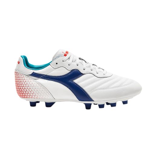 Diadora Brasil GR LT+ MDPU – Premium-Leder-Fußballschuhe mit fester Bodensohle und klassischer Silhouette, weiß/marineblau, 40 EU von Diadora