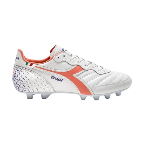 Diadora Brasil Italy OG GR LT+ MDPU Herren-Fußballschuhe für festen Boden, hochwertiges Leder, wasserabweisend, hergestellt in Italien, Weiß/Frischer Lachs, 39 EU von Diadora