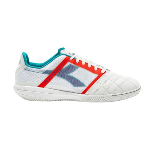 Diadora Brasil Sala Cup Herren Hallenfußballschuhe – weiches Leder innen, atmungsaktives Mesh-Außenmaterial, optimaler Halt für Futsal, weiß/marineblau, 41 EU von Diadora