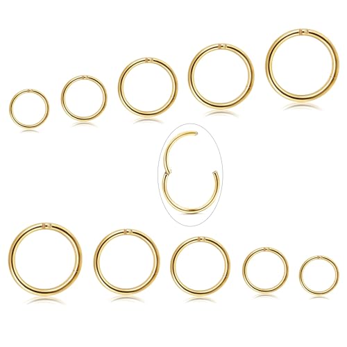 Diamday 10 Stück 6-12mm 316L Stahl Nasenringe Septum Piercing Knorpel Hoops Segmentring Körper Piercing Nase Hoop Lippenringe Helix Ohrringe Für Frauen Männer Gold 16G von Diamday