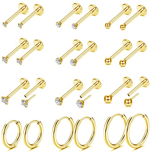 Diamday 12 Paar Klein Ohrringe Sets für mehrere Piercings, Hypoallergene 14K Gold Plattiert Creolen kleine Huggie Hoop Ohrringe Frauen Ohrläppchen Knorpel Helix Tragus von Diamday