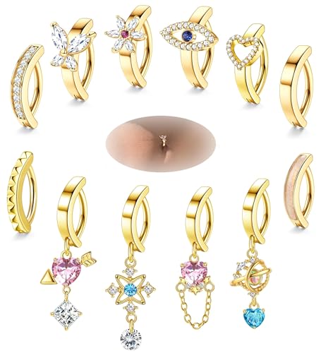 Diamday 12Pcs 14G Clicker Bauchnabelpiercing für Damen Chirurgischer CZ Herz Schmetterling Blume Piercing Bauchnabel Belly Piercing Barbell Body Piercing Schmuck von Diamday