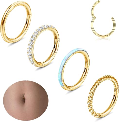 Diamday 14G Bauchnabelpiercing Edelstahl Bauchnabel Ringe Hoop für Damen CZ Opal Bauchnabelpiercing Ring Nabel Ringe Helix Tragus Ohr Septum Lippen Bauchnabel Körper Piercing Schmuck Gold 8mm von Diamday