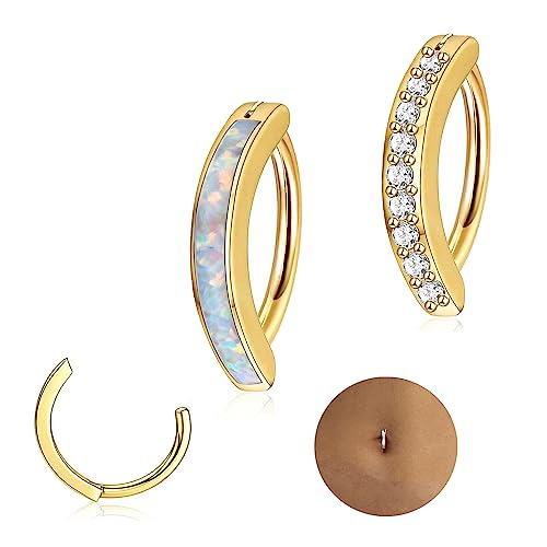 Diamday 14G Chirurgenstahl Clicker Bauchnabelpiercing für Damen, Baumelnd Gold Cute CZ Opal Herz Schmetterling Bauchnabel Piercing , Umgekehrte Gebogene Nabel Ringe Barbell Body Piercing Schmuck von Diamday