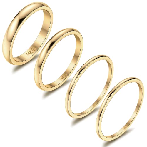 Diamday 14K Gold Knuckle Gefüllt Ringe Stacking Ringe für Frauen Gold Damen Band Ringe Schlichter Dünner Statement Goldring 1MM 2MM 3MM Comfort Fit Größe 49 von Diamday