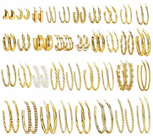 Diamday 36 Paare Gold Hoop Ohrringe Damen Mädchen Multipack, Fashion Chunky Gold Ohrringe Set, Hypoallergene baumelnden Gold Hoops Ohrringe Packs für Geburtstag Party Schmuck Geschenk von Diamday