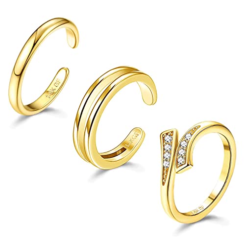 Diamday 3PCS 14K Gold Gefüllte Zehenringe für Damen Verstellbarer Gold Zehenring Set Offenes Band Einfache CZ Gänseblümchen Blume Zehe Ringe Hawaiian Summer Beach Fußschmuck für Damen von Diamday