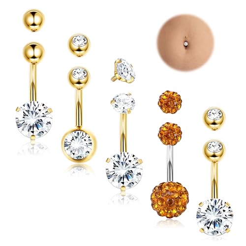 Diamday 14G Bauchnabelpiercing Silber/Gold Bauchnabelpiercing Chirurgenstahl Piercing Bauchnabel CZ Belly Piercing für Frauen Mit 5Pcs Ersatz Kugeln von Diamday