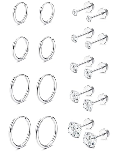 Diamday 9 Paar Ohrringe Gold Set, Creolen Gold Kleinfür für Damen Herren Ohrstecker Mehrfachpiercing Hypoallergene 14K Vergoldet Kleine Knorpelohrringe Hypoallergen Huggie Helix Knorpel Ohrringe von Diamday