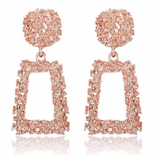 Diamday Ohrring Clip für Damen Gold Heißes Rosa Ohrclips Damen Ohne Ohrlöcher Großer Rechteckige Geometrische Baumelnde Ohrringe Fake Earrings Gold Ohrringe Non Piercing von Diamday