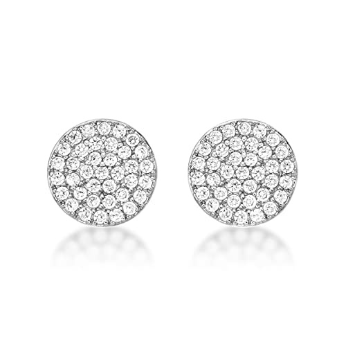 Diamond Treats Funkelnde Scheiben-Ohrringe mit Cubic Zirkonia Steinen in 925 Sterling Silber, runde Silberohrringe für Damen und Mädchen, süße Ohrstecker Silber 925 von Diamond Treats