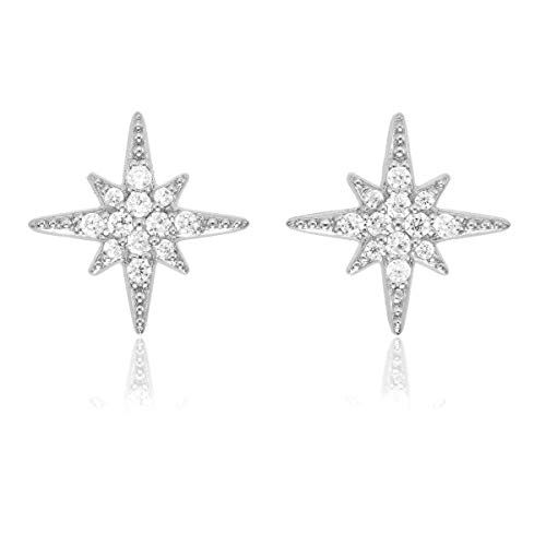 Diamond Treats Funkelnde Sternen- Ohrstecker mit Cubic Zirconia Steinen in 925 Sterling Silber, Stern-Ohrringe aus Silber 925 für Damen und Mädchen, North Star Schmuck für Frauen von Diamond Treats