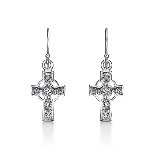 Diamond Treats Hängende Gothic Kreuz Ohrringe in 925 Sterling Silber, kompliziertes Design Sterling Silber Kreuz Ohrhänger mit Fischhaken-Verschluss, Edgy Hänge-Ohrringe für Damen und Mädchen von Diamond Treats