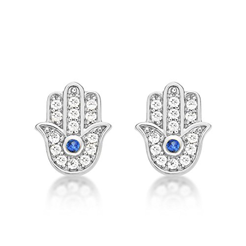 Diamond Treats Hamza Hand-Ohrringe aus 925 Sterling Silber. Ohrstecker Silber 925 für Damen und Mädchen mit funkelnden Cubic Zirconia. Süße Silber Hamsa Ohrschmuck für Frauen. von Diamond Treats