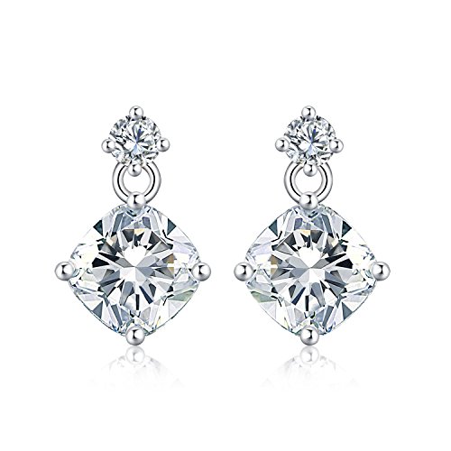 Diamond Treats Kleine Tropfenohrringe für Damen mit kissenförmigen Cubic Zirkonia Steinen. Niedliche Sterling Silber Tropfen Ohrringe für Frauen von Diamond Treats