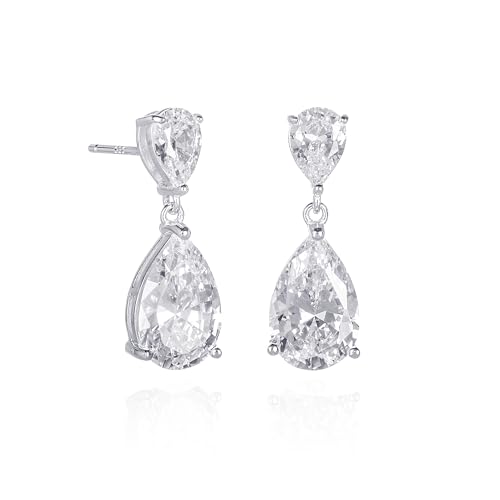 Diamond Treats Tropfen-Ohrringe in Birnenform für Damen mit klaren Zirkonia-Steinen. 925 Sterling Silber Teardrop Ohrringe für Frauen, Damen Ohrringe aus 925 Silber mit Geschenkbox von Diamond Treats