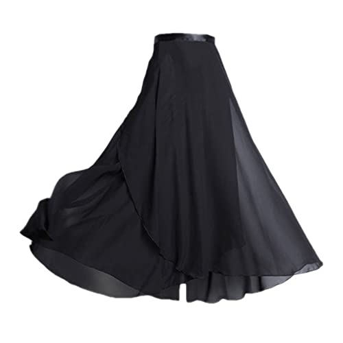 Ballett Wickelrock Chiffon Damen Tanz Rock Mit Taille Krawatte Maxi Länger Und Dünner Schwarz von YiLang